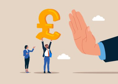 Elinde sterlin işareti olan bir iş adamı. Yasa dışı para transferiyle yolsuzlukla mücadele sahnesi. Düz vektör illüstrasyonu