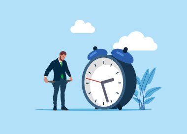 Finansal borç. Üzgün işadamı parasız ceplerini gösteriyor. Beş parasız iş adamı. Mali kriz vergisi. Borç geri ödeme, taksit planı. Anlaşma bankadan borç para, ipotek, borç