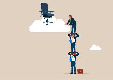 Yetenek için yönetim kurulu başkanı. İş adamları birbirlerini omuzlarında taşıyorlar. Kariyer başarısı. Başarının merdiveni. Düz biçimli modern vektör illüstrasyonu