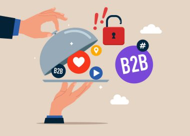 Konuşma balonunda B2B kelimesini görmek için gümüş saati açın. Hedef ve hedef, iş geliştirme. SMM, internet tebligatı. İş-İş, Ağ, Teknoloji, Pazarlama ve İnternet 'i Engelle. 