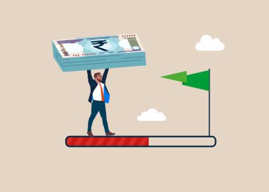 Hindistan 'ın en başından başarıya kadar yığınla Rupisi olan bir işadamı. Kariyer yolu. İlerlemene meydan oku ve yarışı kazan. Finansal özgürlüğe ulaşmak, ekonomik tahminler. Düz vektör 