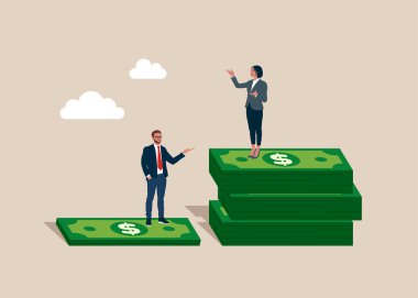 Kadın çok daha fazla para kazanan banknotların üzerinde duruyor, erkek ise daha az gelir getiren banknotların üzerinde. Cinsiyet maaş farkı, kadın ve erkek maaşı, maaş veya gelir eşitsizliği.