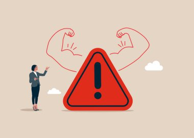 Ünlem işareti güçlü bir jest yapıyor. Büyük saygı. Kök analize neden olur ya da problemi çözer. Düz biçimli modern vektör illüstrasyonu