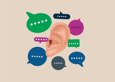 Konuşmayı dinliyorum. Üretken bir diyalog. Sanat kurumsal iletişim. Düz vektör illüstrasyonu