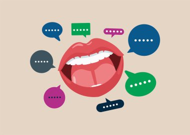 Durmadan ve çok konuşur. Üretken bir diyalog. Sanat kurumsal iletişim. Düz vektör illüstrasyonu