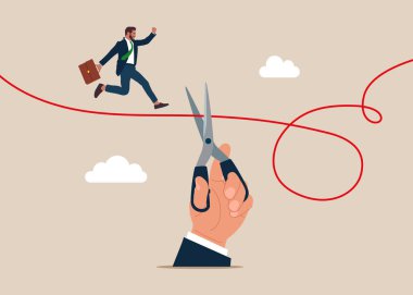 El ipi kesmek için makas kullanır. Geri dönüş yok. Düz biçimli modern vektör illüstrasyonu 