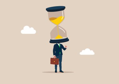 Omzunda bir baş yerine kum saati olan bir iş adamı. L24-7 destek servisi, çalışma saatleri. İzleme, görev yönetimi, iş planlama, verimlilik. Başarı yakında geliyor. Zaman yönetimi