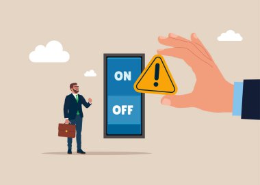 Ünlem işaretini gösteren düğmeler. Işık düğmelerini kullanarak açılıp kapatılıyor. Işıkları kullanımda değilken kapatarak enerjiyi tasarruf et. Büyük küresel hata. Vektör illüstrasyonu