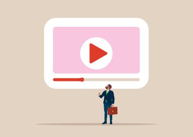 Video multimedya çalma düğmesi. Canlı yayın. Canlı yayın yapan dijital multimedya oynatıcısı, para kazanıyor. Video pazarlama. Sosyal medya çevrimiçi video oynuyor. Vektör düz resimleme