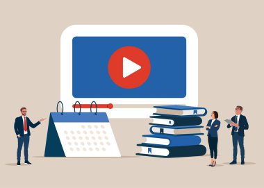 Online eğitim. Canlı yayın dijital multimedya oynatıcı. Sosyal medya canlı yayın, eğitim, üniversite okulu. Vektör düz resimleme 