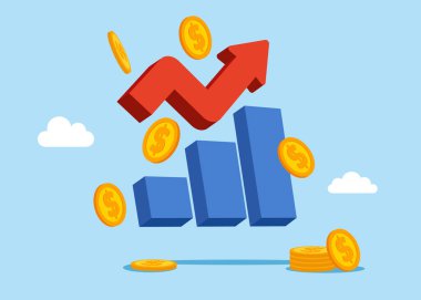 Rising profit growth graph. Investment profit growth, financial advisor. Vector flat illustration