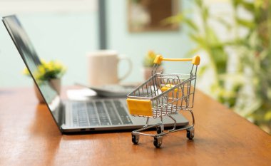 Küçük alışveriş arabası ve kredi kartı ile çevrimiçi alışveriş yapmak sınırlı sayıda ürün satın almak için elverişli ve verimli bir yol sunarken, kolay tarama, güvenli işlemler ve sorunsuz çıkış olanağı sağlıyor.