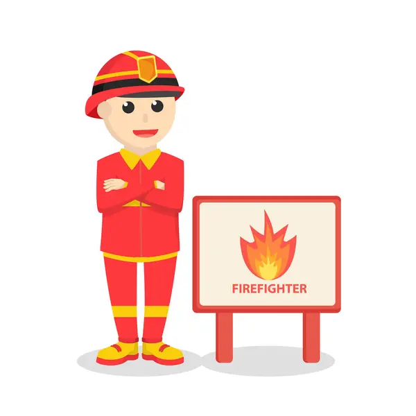 firefighter with firefighter station sign job design on white background