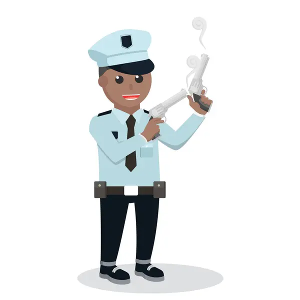 Police African Holding Double Gun Job Design Character White Background — Stock Vector
