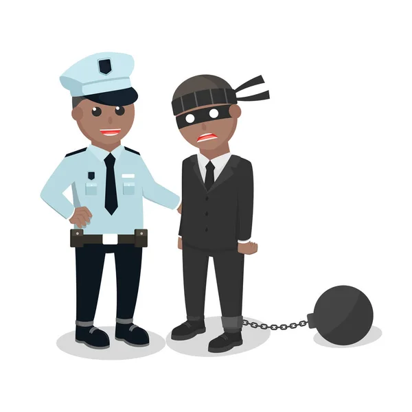 Policja African Caught Thief Design Charakter Białym Tle — Wektor stockowy