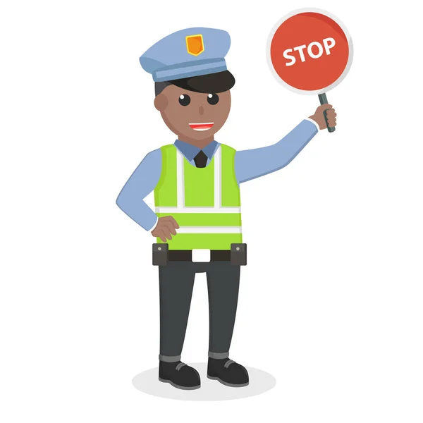 Ruchu Policji Afrykańskiej Gospodarstwa Znak Stop Design Charakter Białym Tle — Wektor stockowy