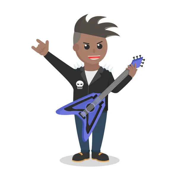 Punk Guitarist African Playing Concert Design Character White Background — стоковый вектор