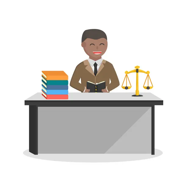 Δικηγόρος Αφρικανός Στο Έργο Του Σχεδιασμό Χαρακτήρα Λευκό Φόντο — Διανυσματικό Αρχείο
