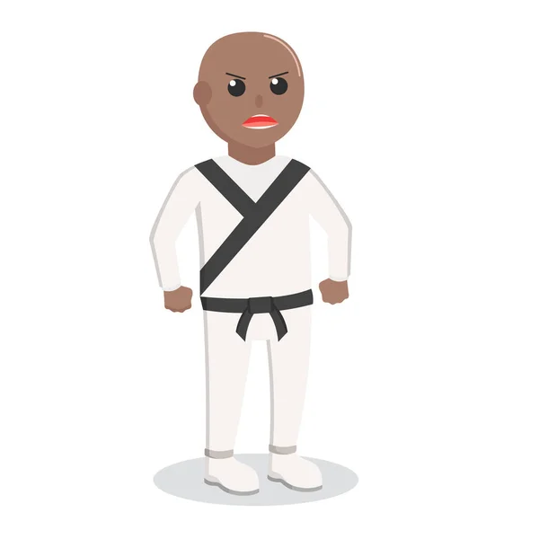 Karate Man Afrikaanse Staande Pose Ontwerp Karakter Witte Achtergrond — Stockvector