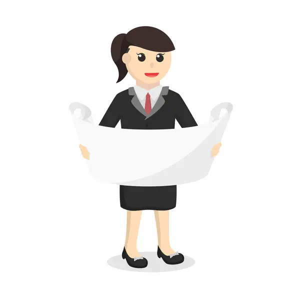 Geschäftsfrau Sekretärin Lesen Papier Design Charakter Auf Weißem Hintergrund — Stockvektor