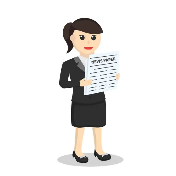 Επιχειρηματίας Γυναίκα Ανάγνωση Εφημερίδα Άνθρωποι Σχεδιάζουν Χαρακτήρα Λευκό Φόντο — Διανυσματικό Αρχείο