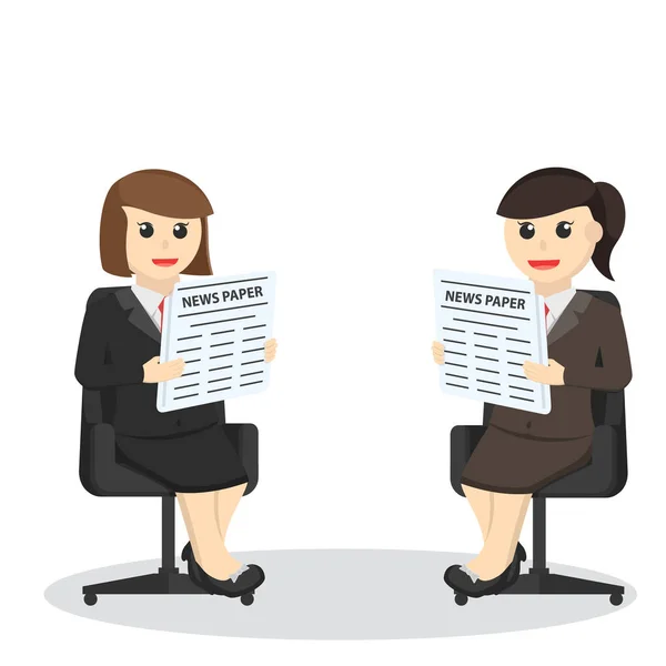 Επιχειρηματίας Γυναίκα Γραμματέας Ανάγνωση Εφημερίδα Μαζί Χαρακτήρα Σχεδιασμό Λευκό Φόντο — Διανυσματικό Αρχείο