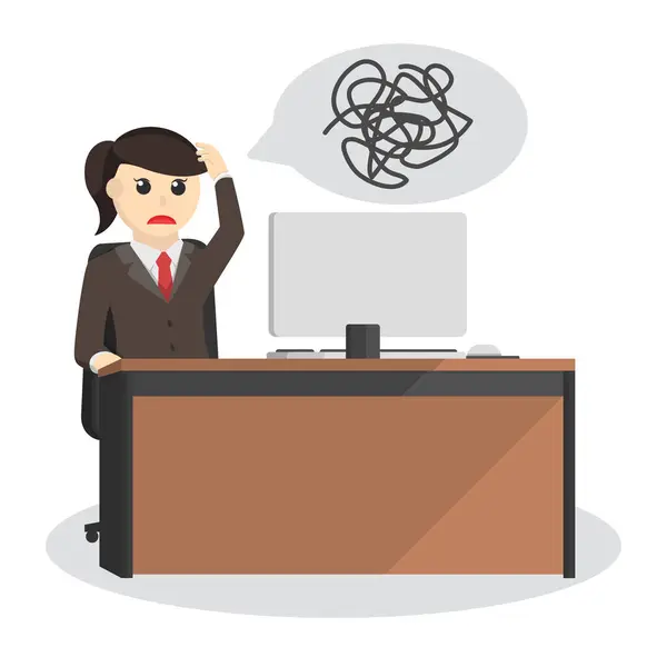 Business Woman Secretary Feel Tangled Thoughts Design Character White Background — Stock Vector