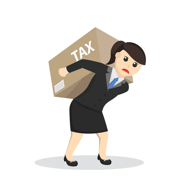 Business Woman Secretary Carrying Tax Box Design Character White Background — Stock Vector