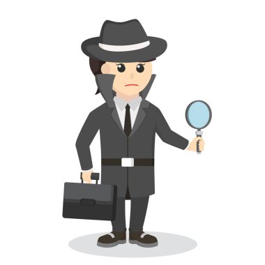 Spy woman Hold Briefcase And Magnifying design character on white background clipart