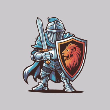 knight hold sword and shield on pose clipart