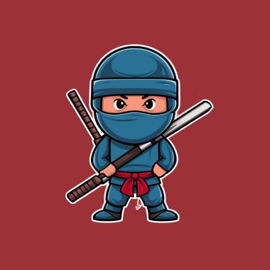 ninja character design cartoon hold stick clipart