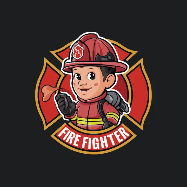 stock vector firefighter design character illustration logo on black background