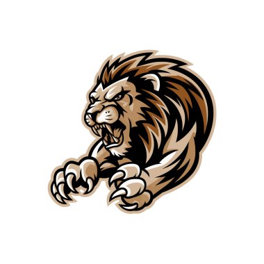 lion attacking pose with claws design logo side view clipart