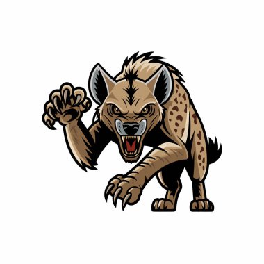 hyena full body attacking pose with claws design logo clipart