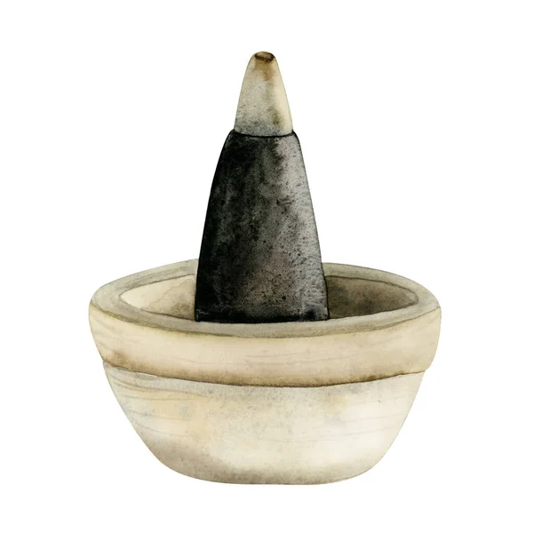 香喷筒用于芳香疗法水彩画 架子上的芳香金字塔棒 白色的陶瓷碗 — 图库照片