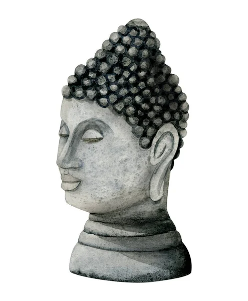 Akwarela Statua Głowy Buddy Popiersie Ręcznie Rysowany Element Medytacji Jogi — Zdjęcie stockowe