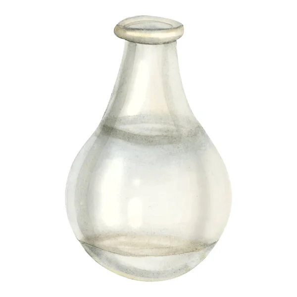Aquarell Farblos Transparente Vintage Glasflasche Oder Vase Mit Wasser Isoliert — Stockfoto