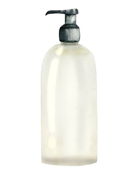 Watercolor Transparent Bottle Dispenser Pump Cosmetic Cream Liquid Soap Sanitizer — Stock Photo, Image