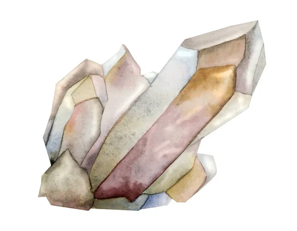 Watercolor Quartz Crystal Healing Rock Mineral Gemstone Hand Drawn Illustration — Stock Photo, Image
