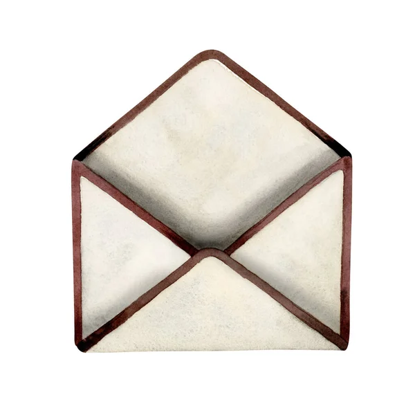 Waterkleur Vintage Open Lege Envelop Geïsoleerd Witte Achtergrond Eenvoudige Stijlvolle — Stockfoto