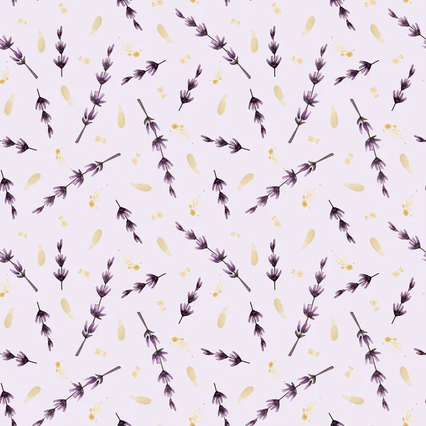 Aquarell Lavender Muster Auf Hellviolettem Hintergrund Mit Handgemalten Strichen Für — Stockfoto