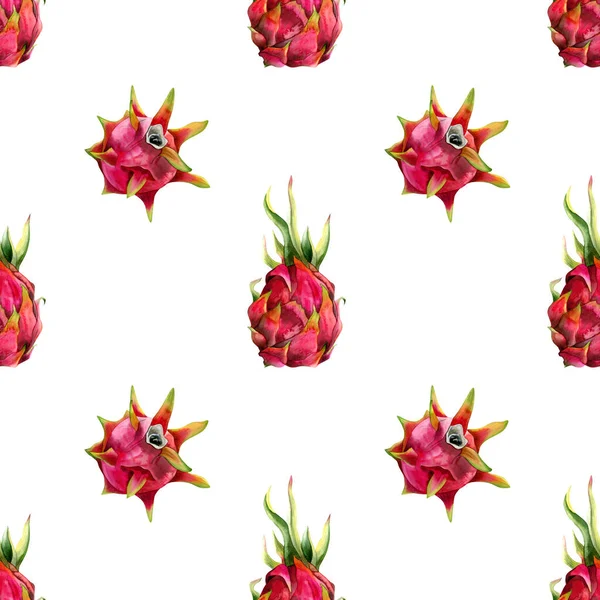 Różowy Czerwony Smok Owoce Prosty Bezszwowy Wzór Rysunkami Pitaya Akwarela — Zdjęcie stockowe