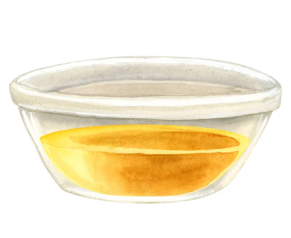 Gul Honung Glas Skål Akvarell Illustration Isolerad Vit Bakgrund Matlagning — Stockfoto