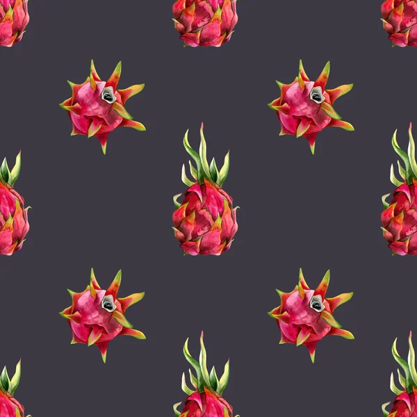 Rosarote Drachenfrüchte Auf Dunklem Staub Lila Einfachem Nahtlosem Muster Mit — Stockfoto