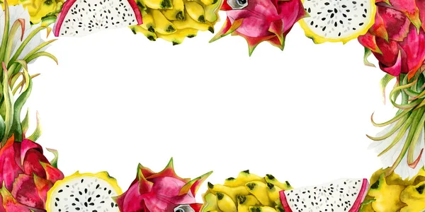 Różowy Żółty Smok Owoce Plastry Kwiaty Poziome Ramki Miejsca Kopiowania — Zdjęcie stockowe