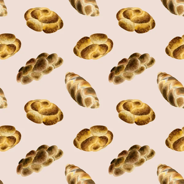 Açık Bej Arka Planda Dikişsiz Suluboya Yahudi Ekmeği Cumartesi Günü — Stok fotoğraf