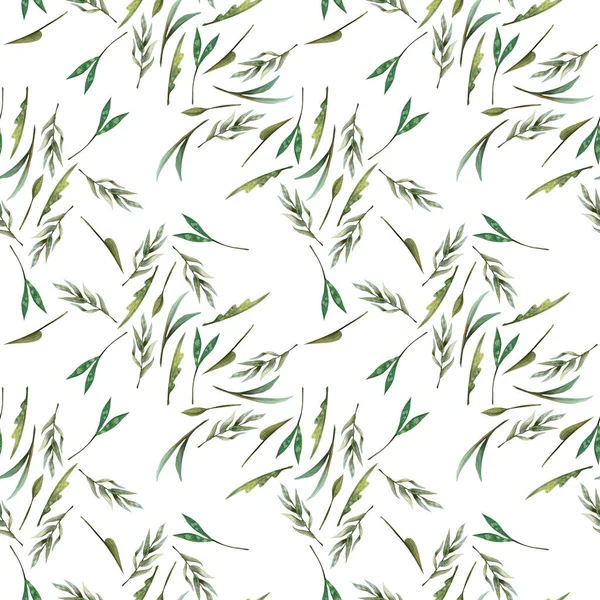 Grasgroen Gras Aquarel Naadloos Patroon Wit Delicate Bloemenprint Romantische Botanische — Stockfoto