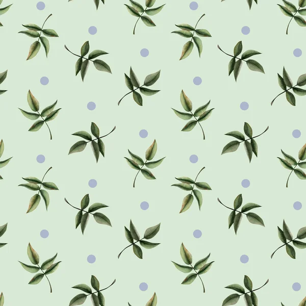 Pastel Groene Aquarel Naadloos Patroon Met Bladeren Eenvoudige Bloemenachtergrond Voor — Stockfoto