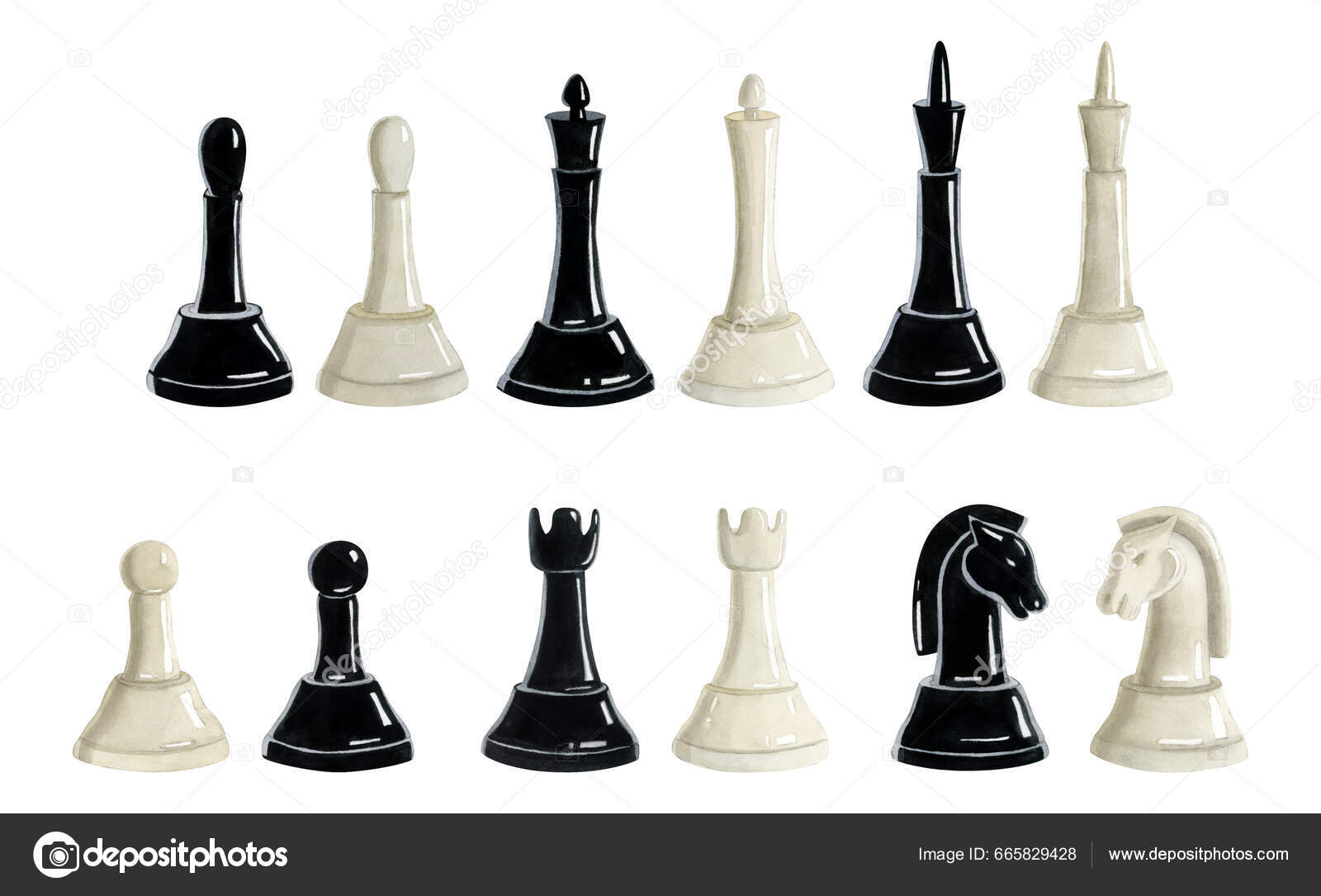 Chess Pieces King Queen Black White Stock Photo