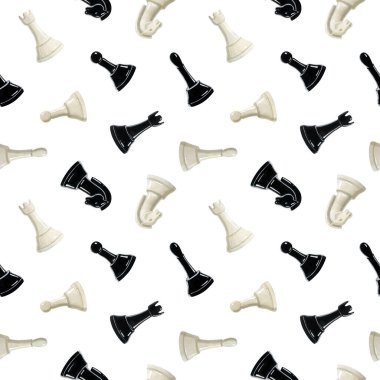 Tekstil, kumaş, ambalaj kağıdı ve kulüp broşürleri için beyaz arka planda siyah-beyaz piyonlar, atlar, filler ve kale suluboya desenleri..